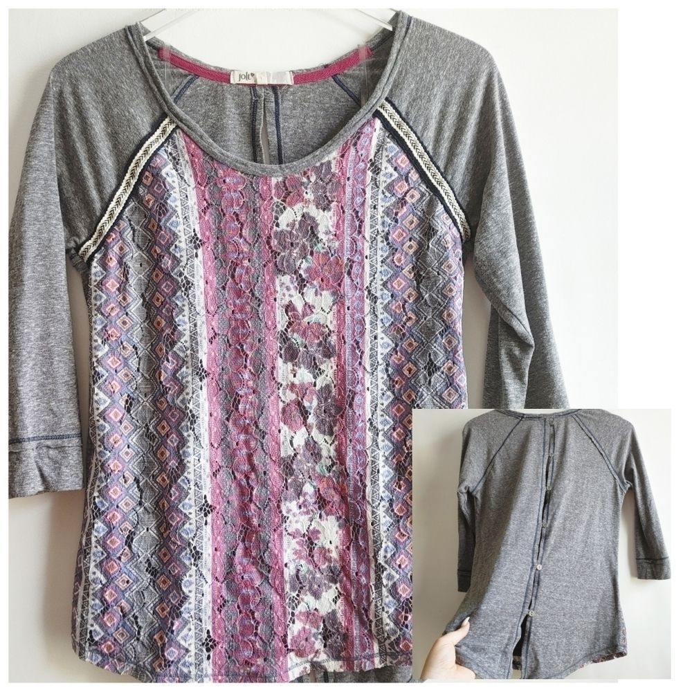 Jolt Raglan Lace Overlay Juniors Top